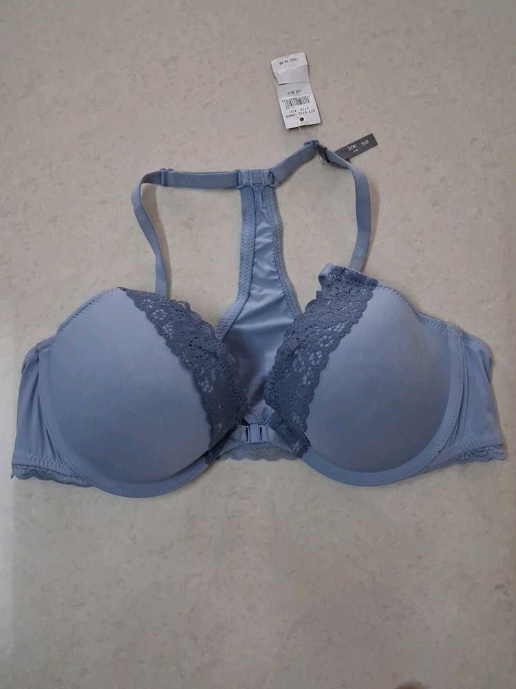 36B Blue Lace Trim Push-Up Bra