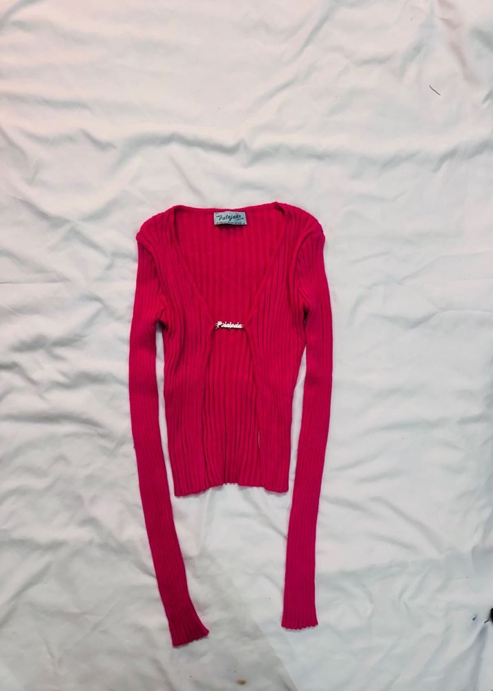 Pink Long Sleeve Crop Top