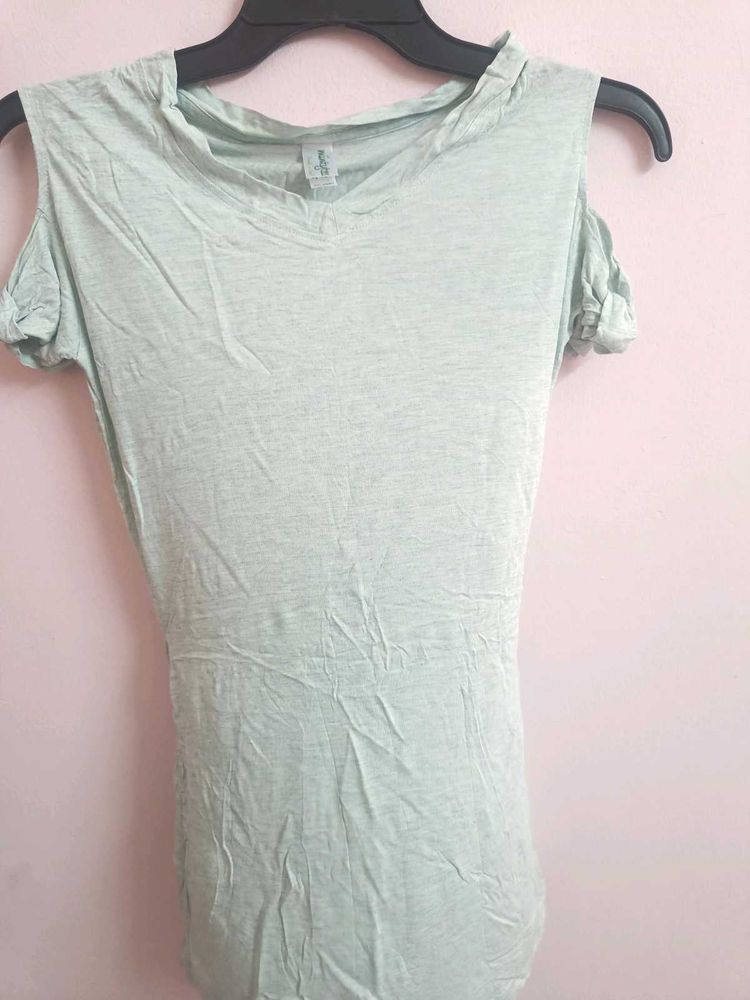 Light Blue Cold Shoulder Top