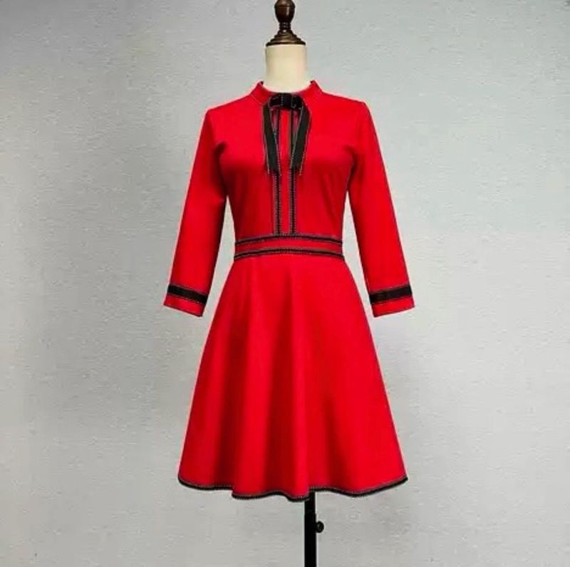 Red Fit &amp; Flare Dress with Black Accents