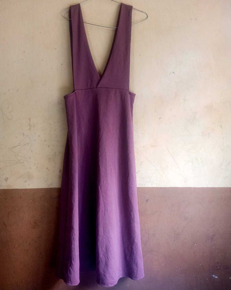 Purple V-Neck Pinafore Dress