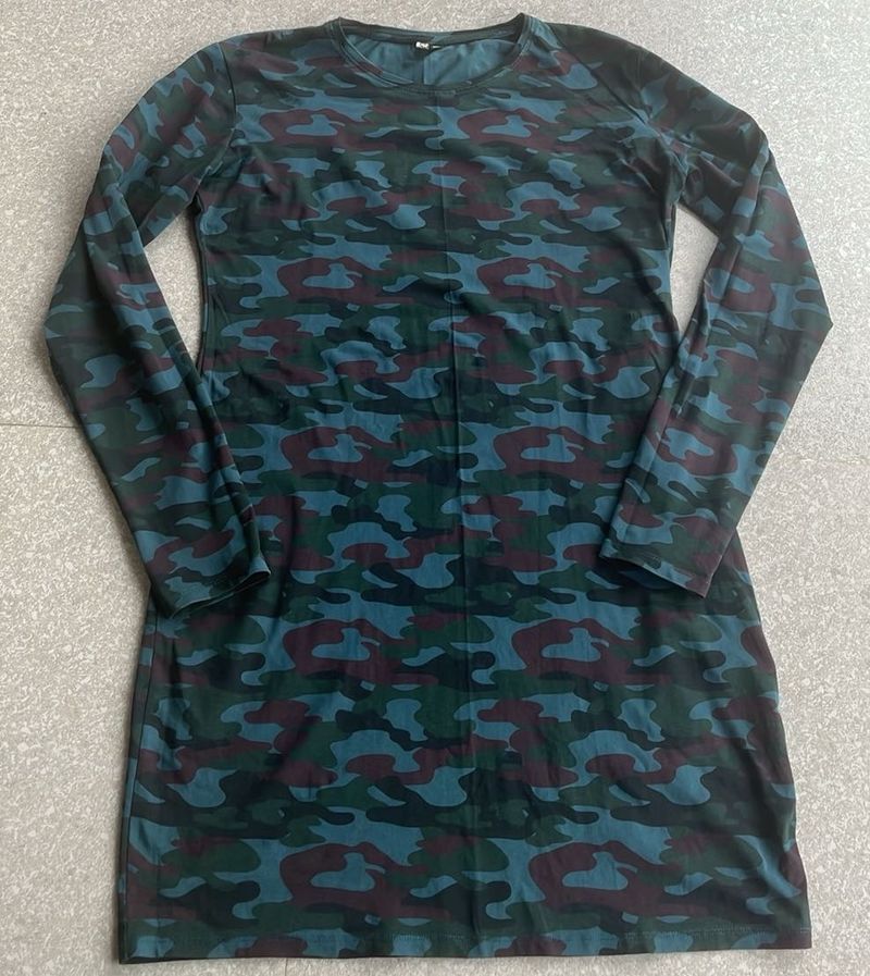 Camo Print Long Sleeve Dress