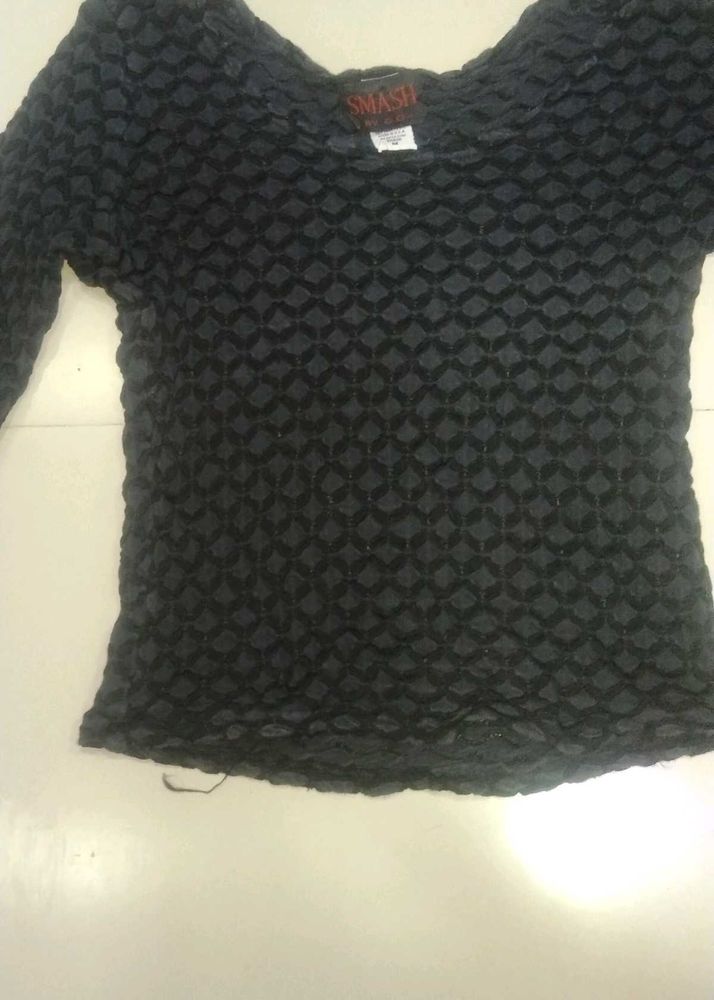 Black textured long sleeve top