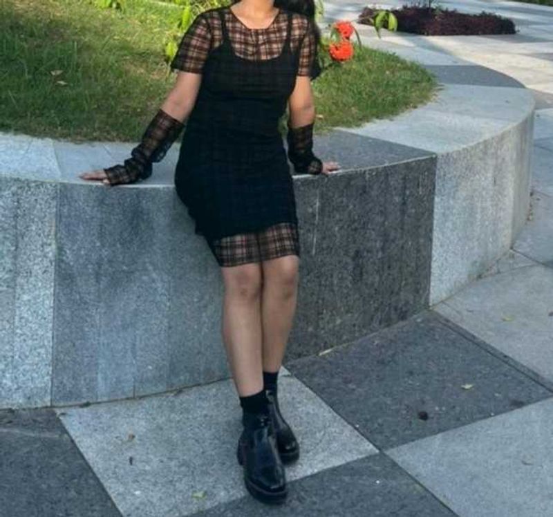 Black Plaid Sheer Mini Dress