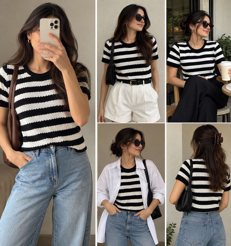 Black &amp; White Striped Knit Top