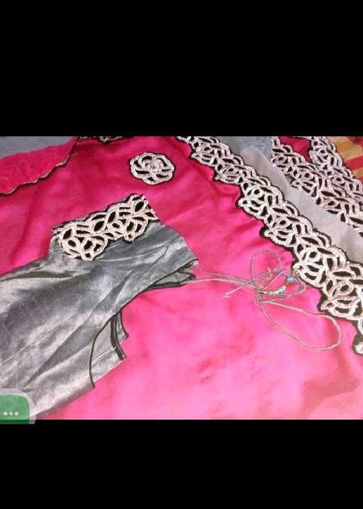 Pink &amp; Silver Saree with Blouse