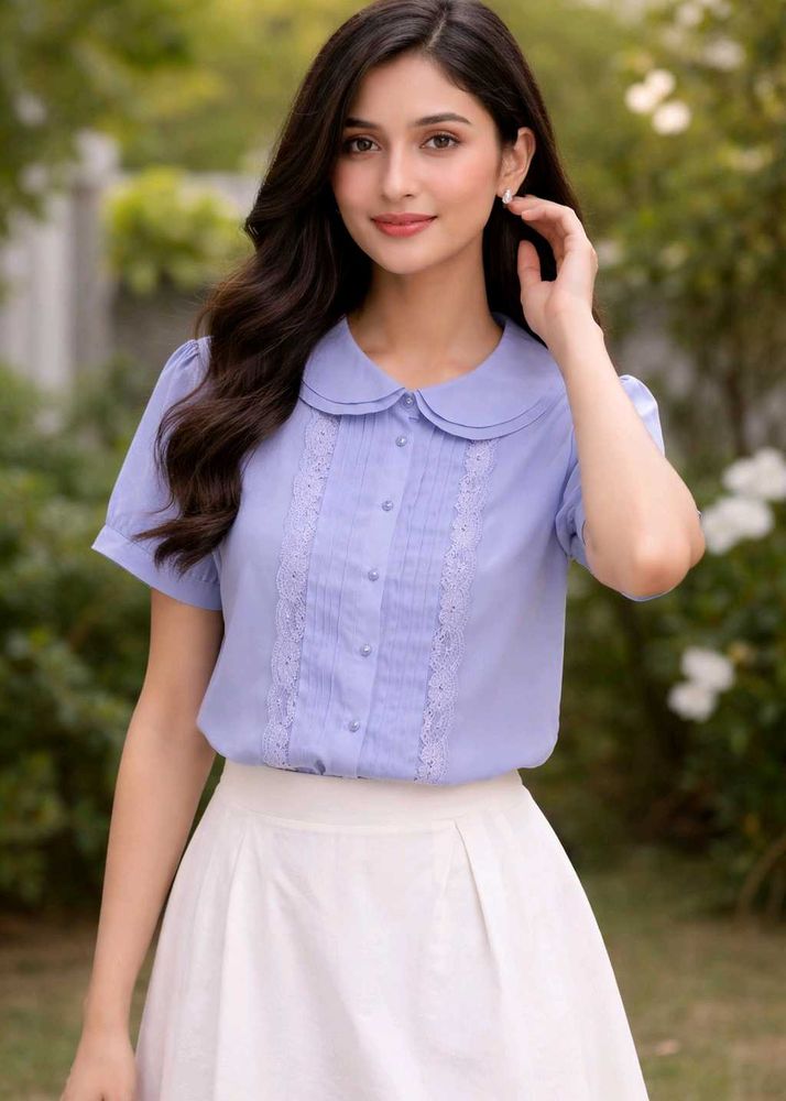 Chic Lavender Lace Trim Blouse