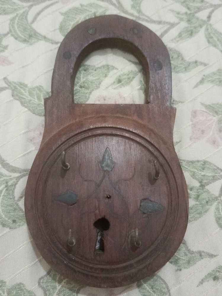 Vintage Wooden Lock Shaped Key Holder
