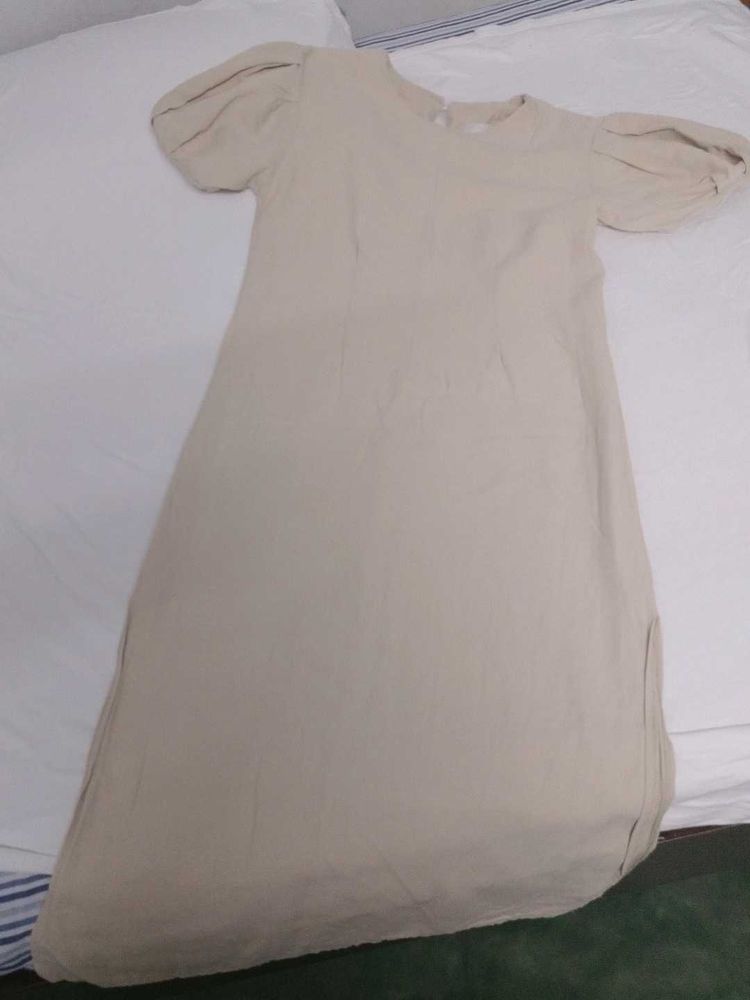 Women's Beige Puff Sleeve Maxi Dress