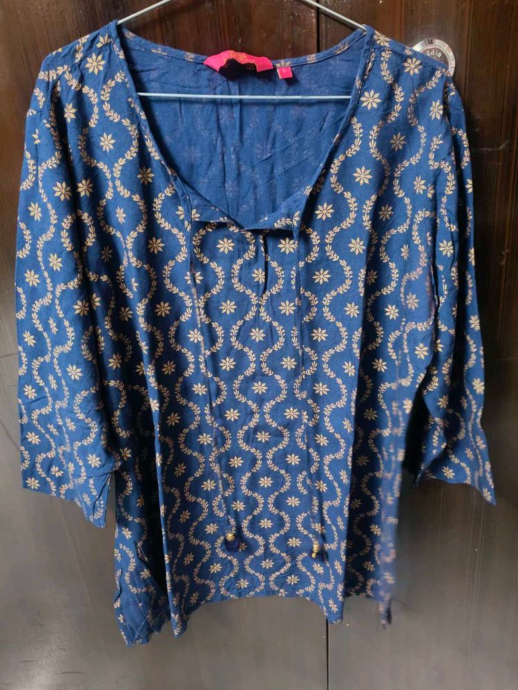Blue Printed Cotton Kurta