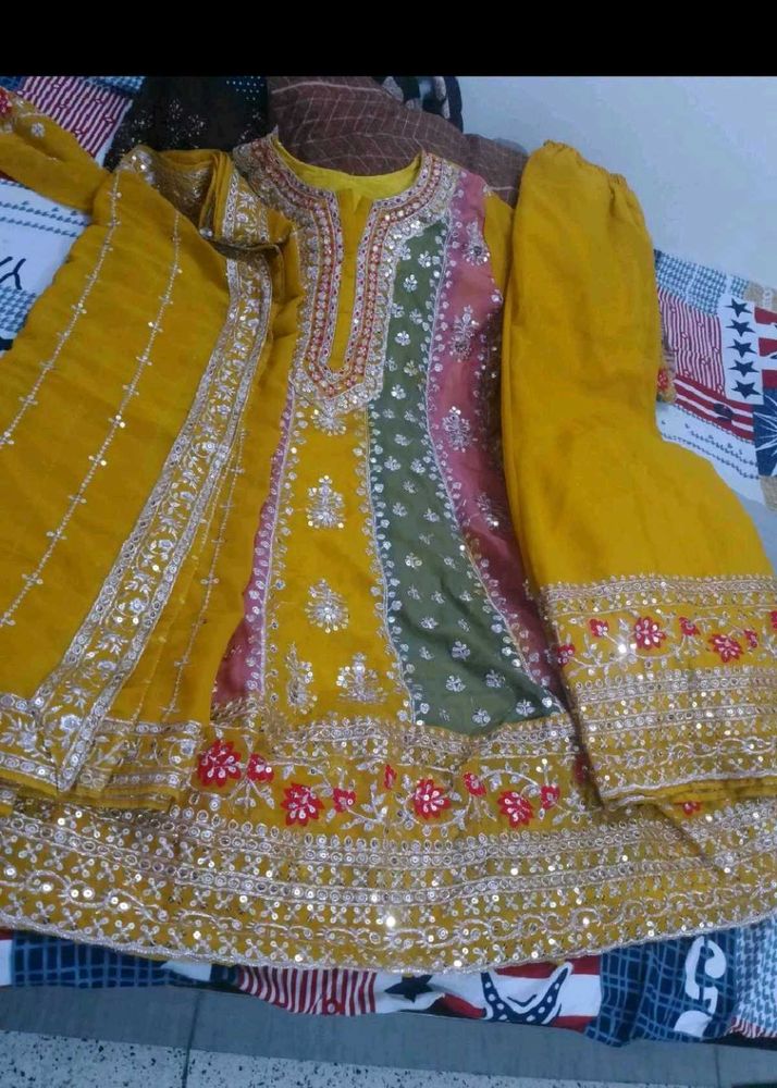 Embroidered Yellow Kurta Set