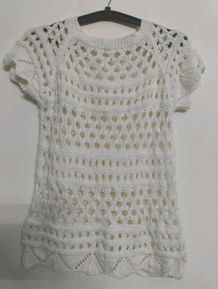 Chic White Crochet Italian Knit Top