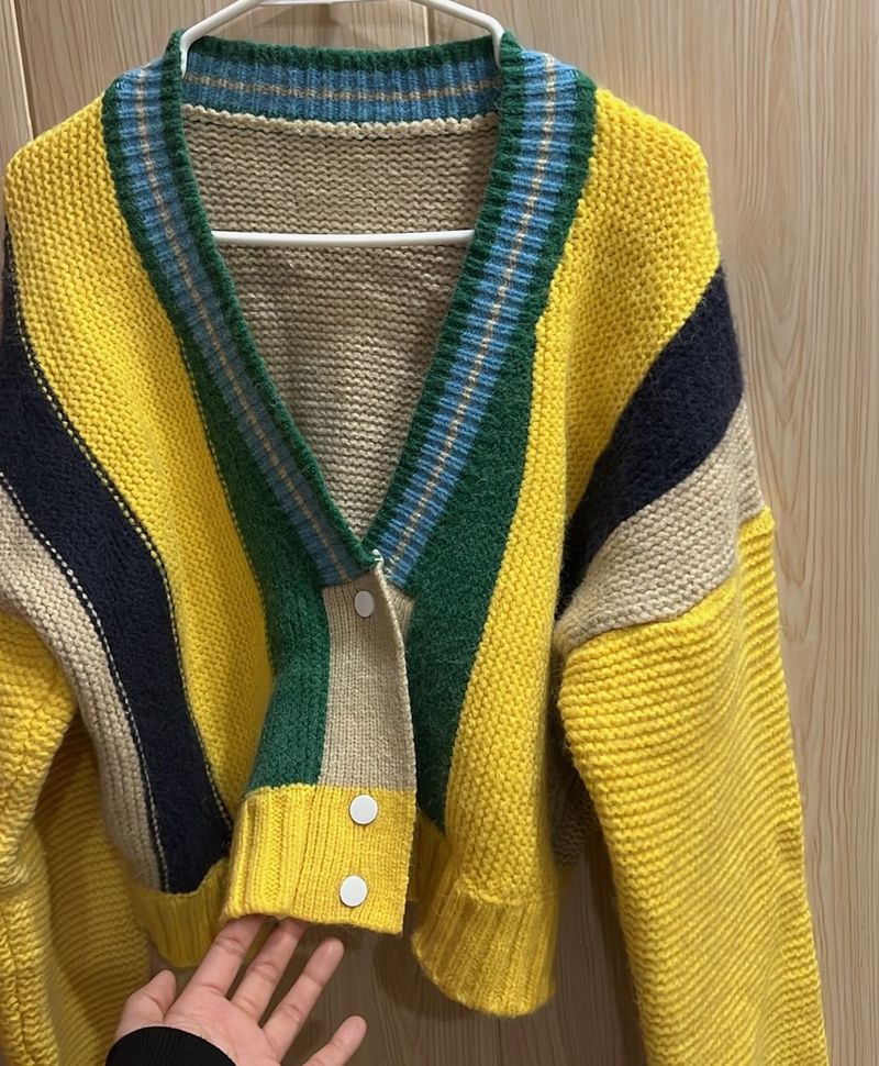 Korean Colorful Striped Knit Cardigan