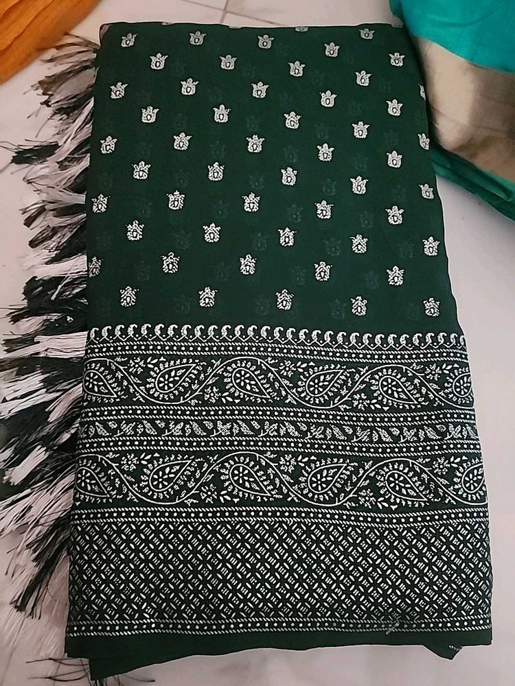 Green &amp; White Print Fabric with Tassels