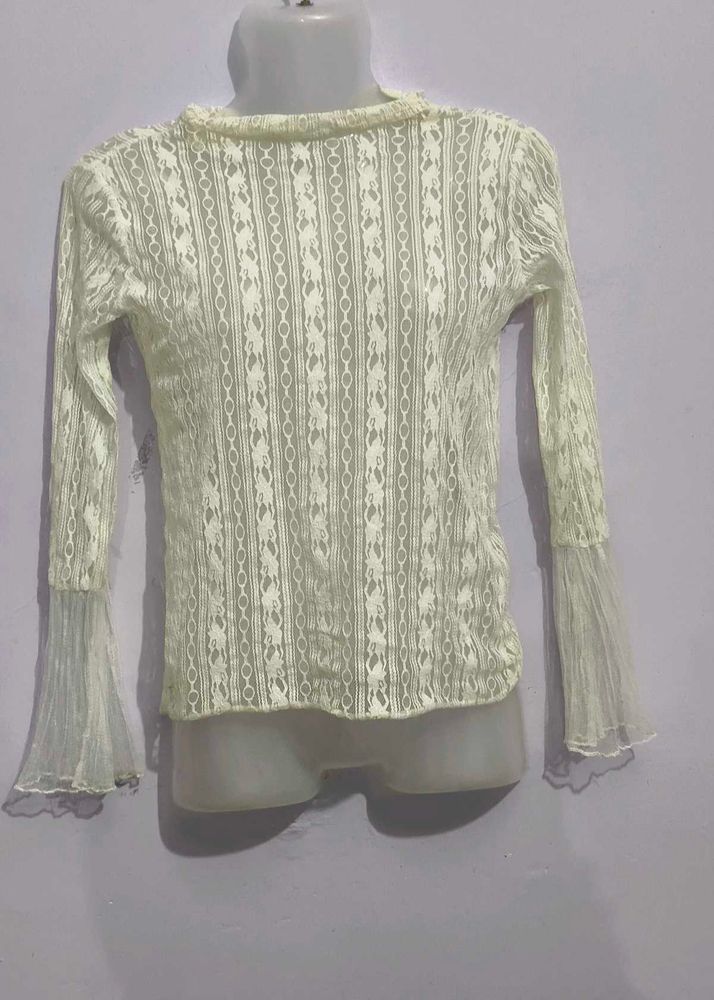 Sheer Lace Bell Sleeve Top