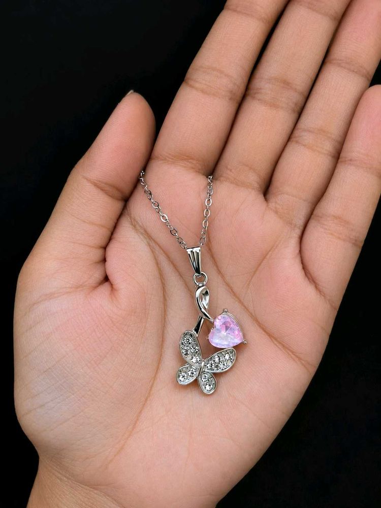 Charming Butterfly Necklace with Pink Heart