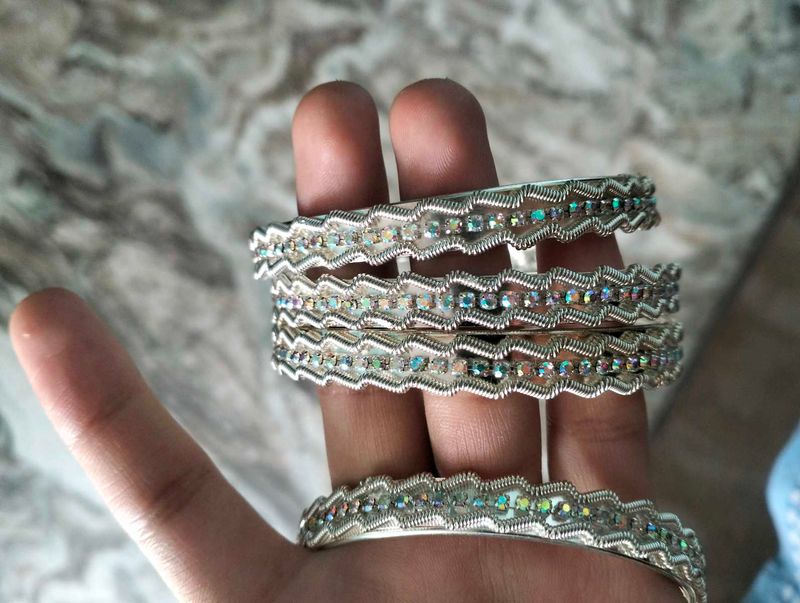 Silver-Tone Ethnic Bangles