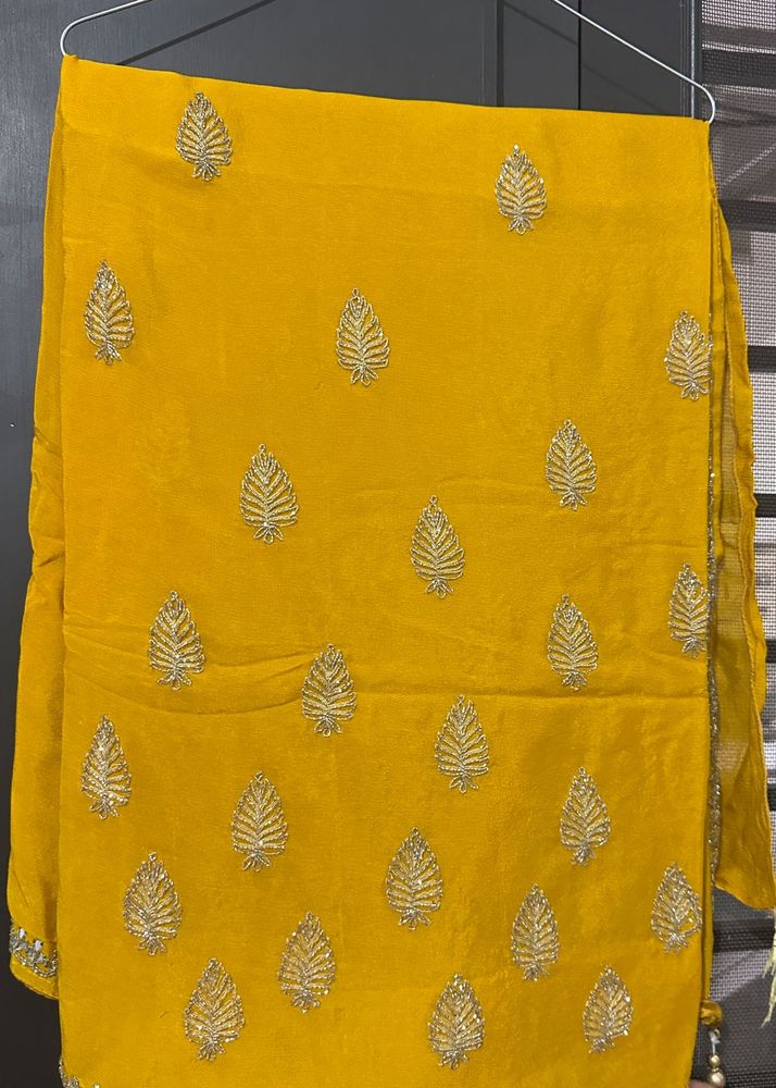 Embroidered Yellow Saree with stitched blouse