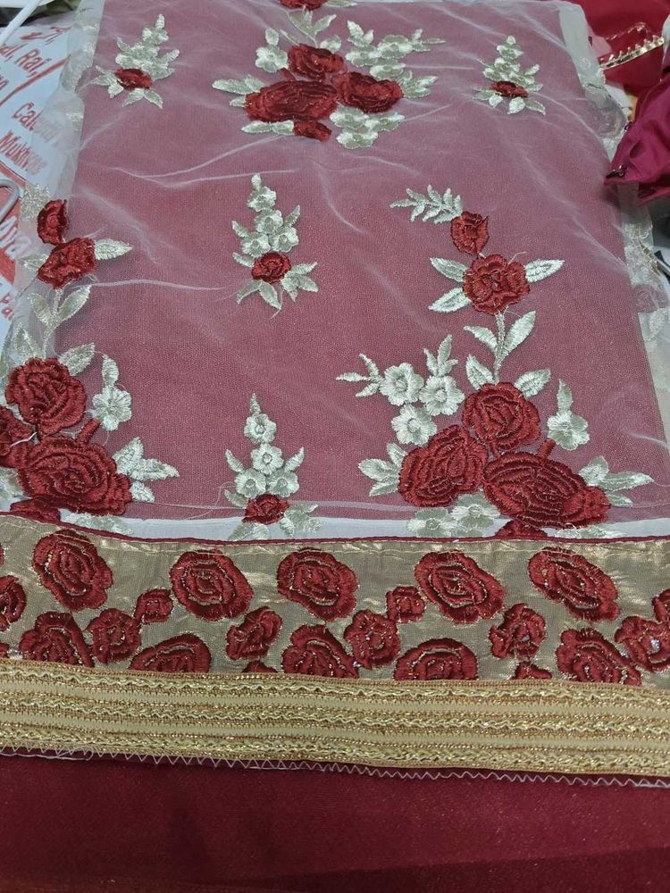 Embroidered maroon white Floral Saree