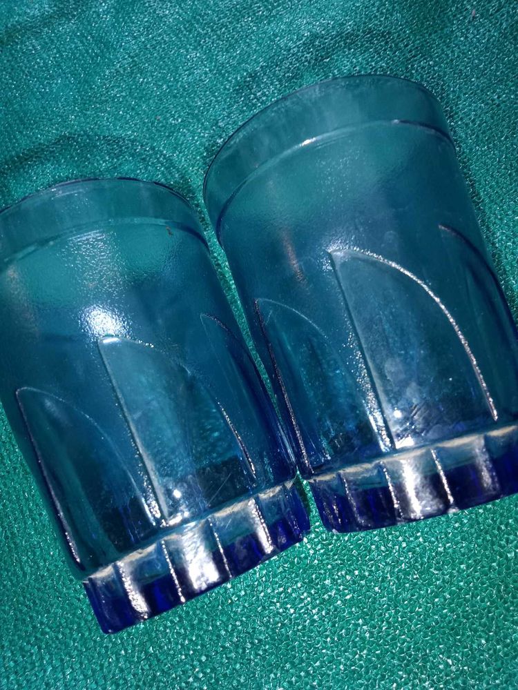 Set of 2 Vintage Blue Glass Tumblers