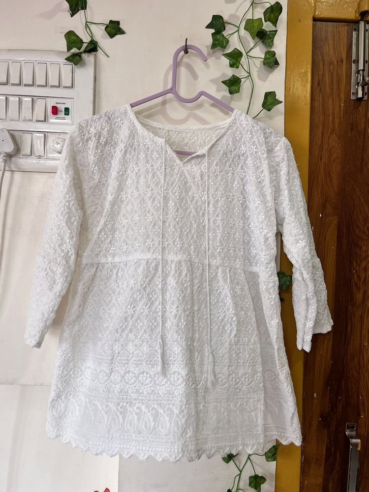 White Embroidered Tunic Top