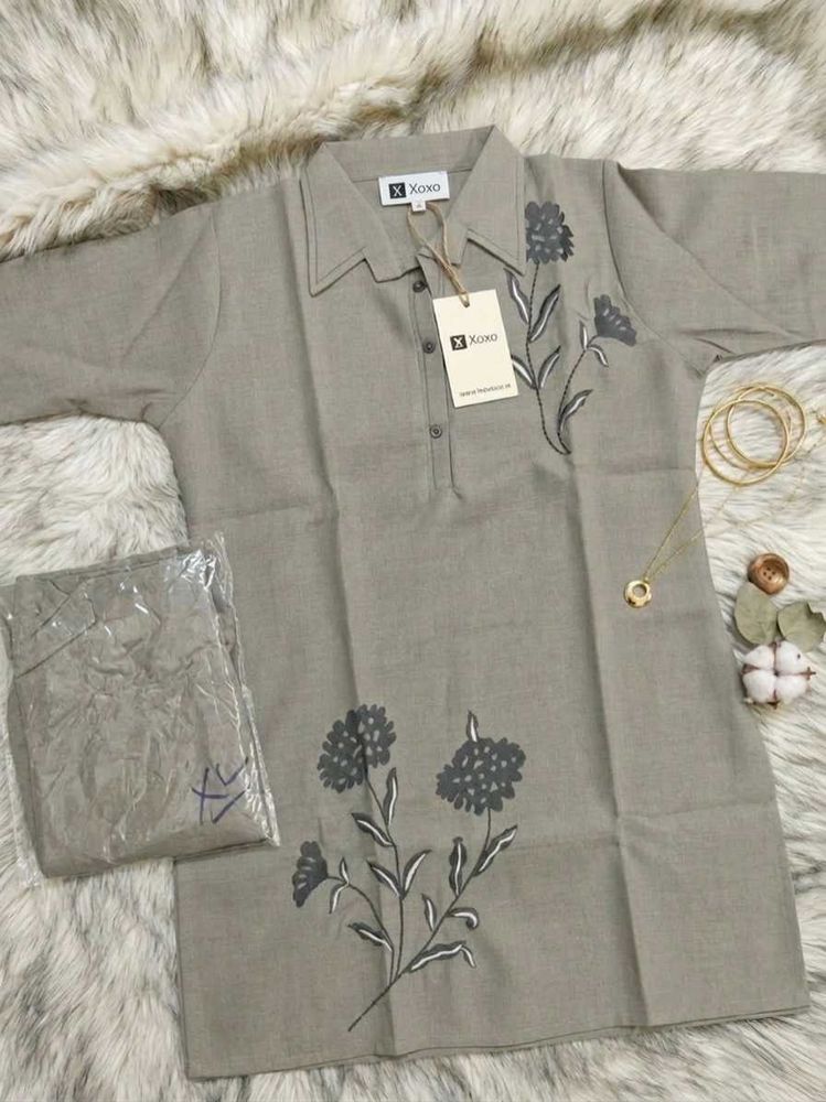 Best Grey Floral Embroidered Kurta and Pants Set