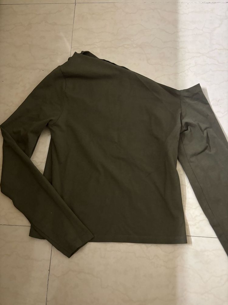 Stylish Olive Green One-Shoulder Top