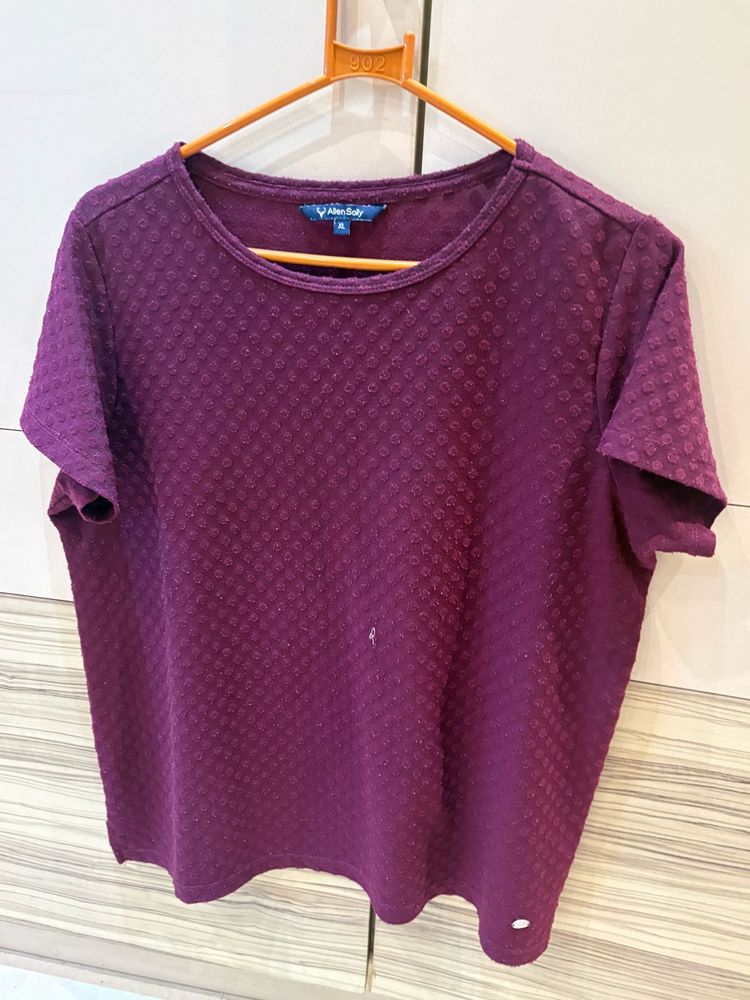 ✨ Allen Solly Textured Plum T-Shirt | Size XL ✨