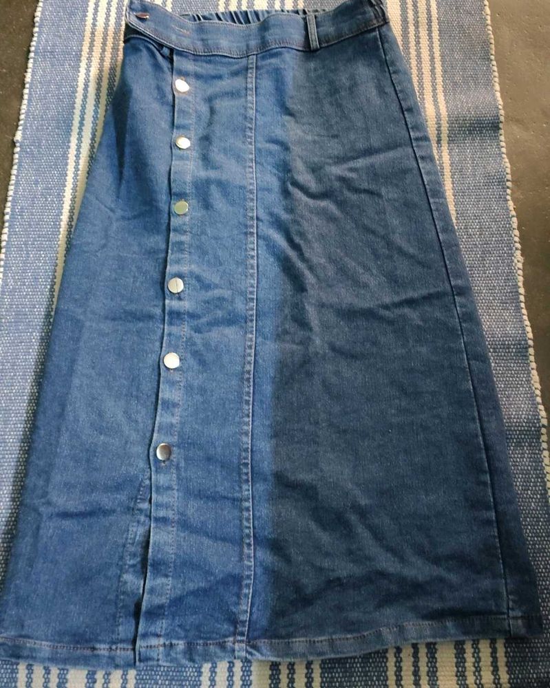 Denim Midi Skirt with Button Front