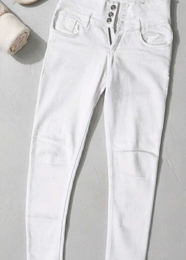 High-Waisted White Skinny Jeans