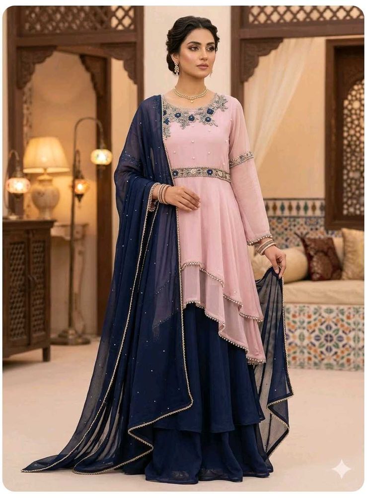 Elegant Pink &amp; Navy Kurta Set