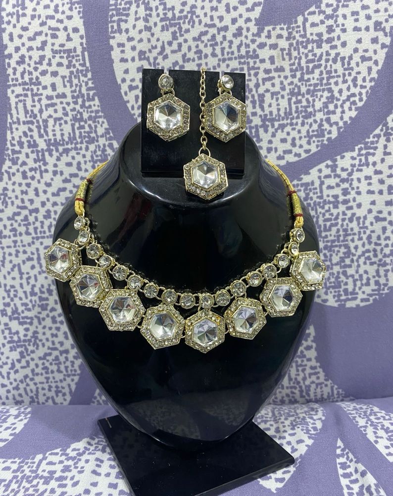 Crystal Necklace, Earring, and Maang Tikka