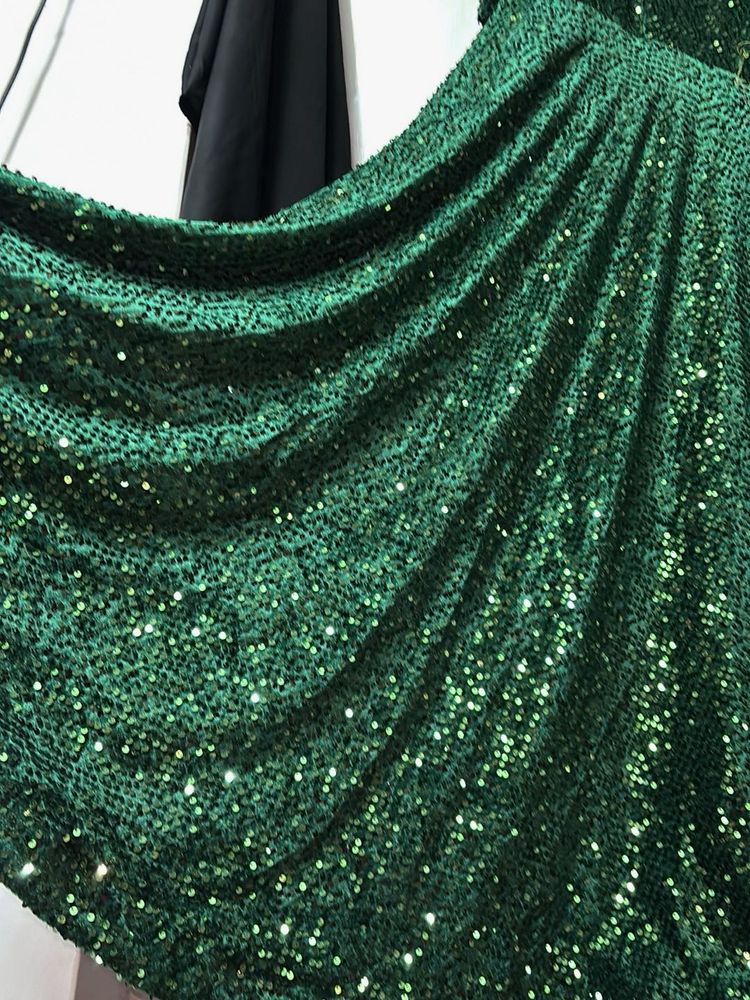bottle green micro velvet gown