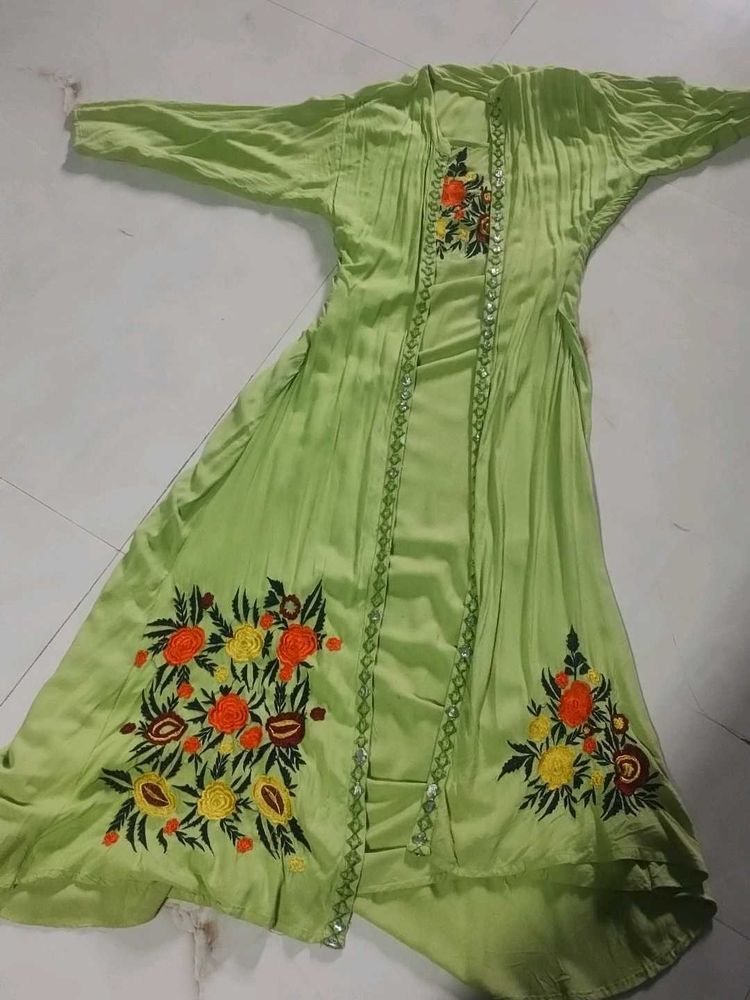 Floral Embroidered Green Anarkali