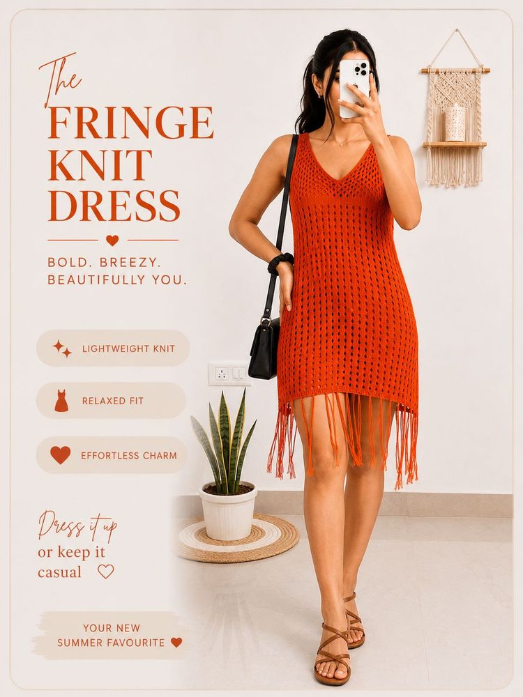 Chic Fringe Knit Mini Dress