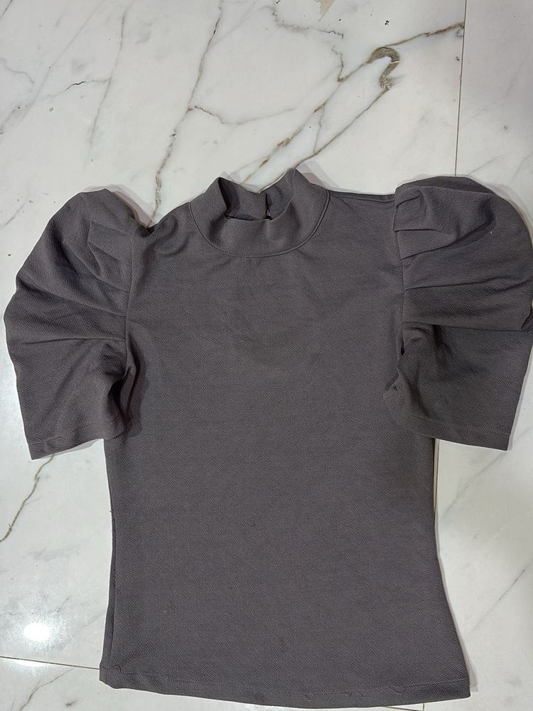 Puff Sleeve Mock Neck Top