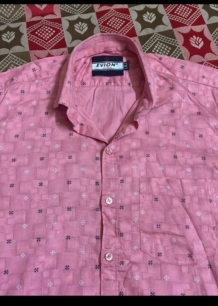Evion Men's Pink Casual Patterned Shirt