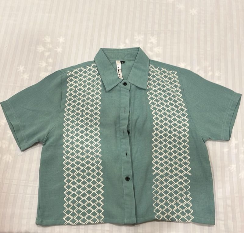 Stylish Embroidered Cropped Shirt