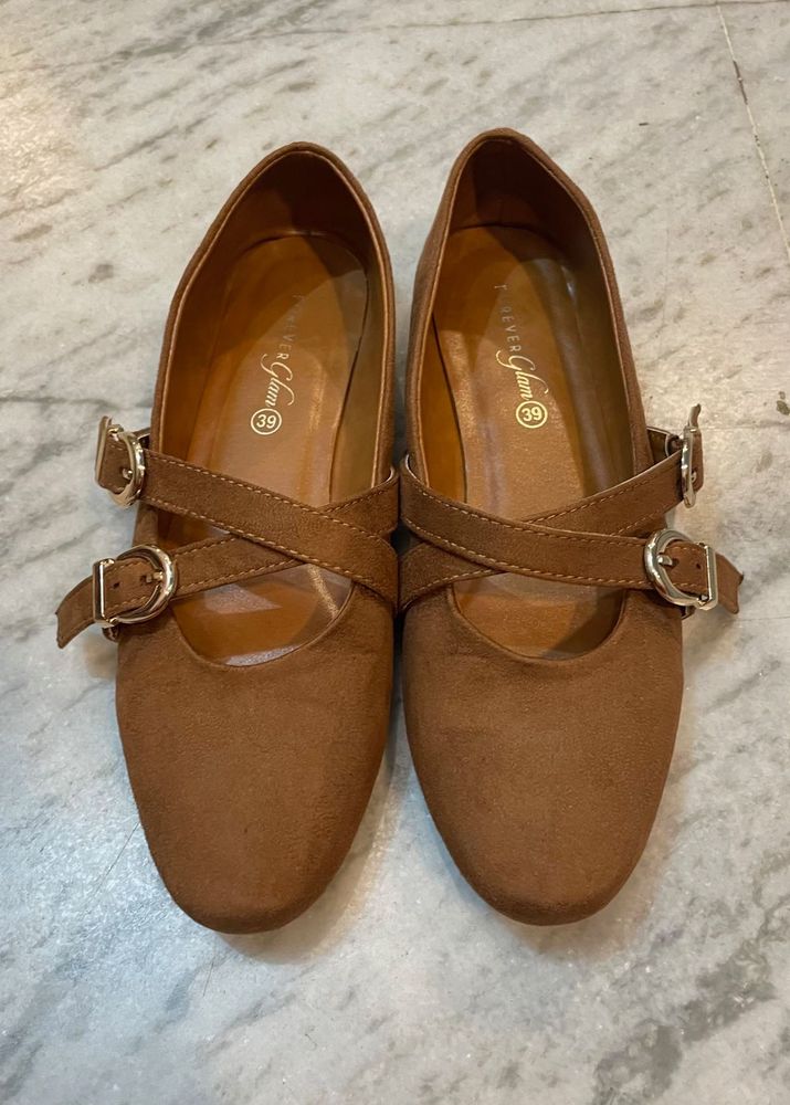 Brown Suede Mary Jane Flats