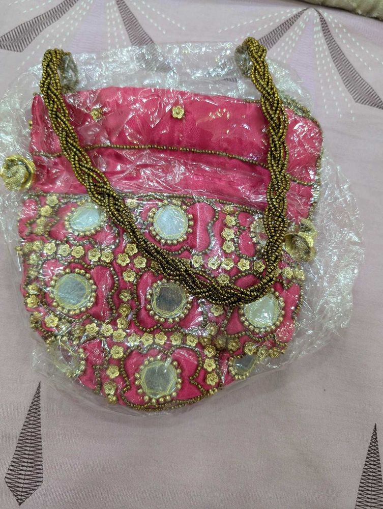 Embellished Pink potli Bag