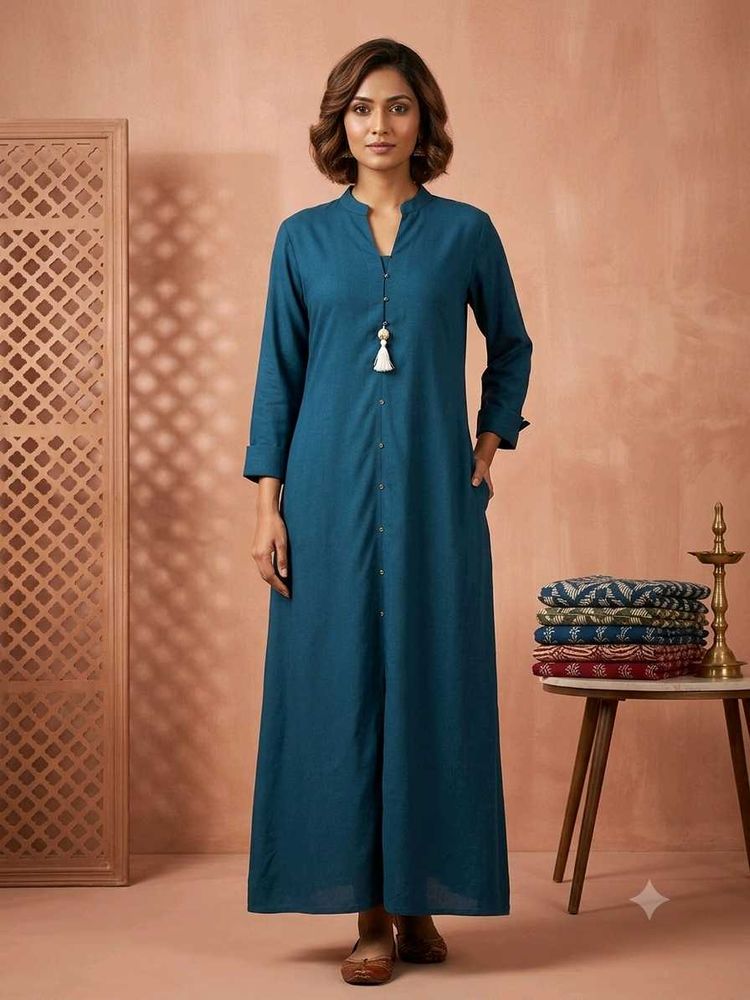 Teal Blue Cotton Maxi Kurta