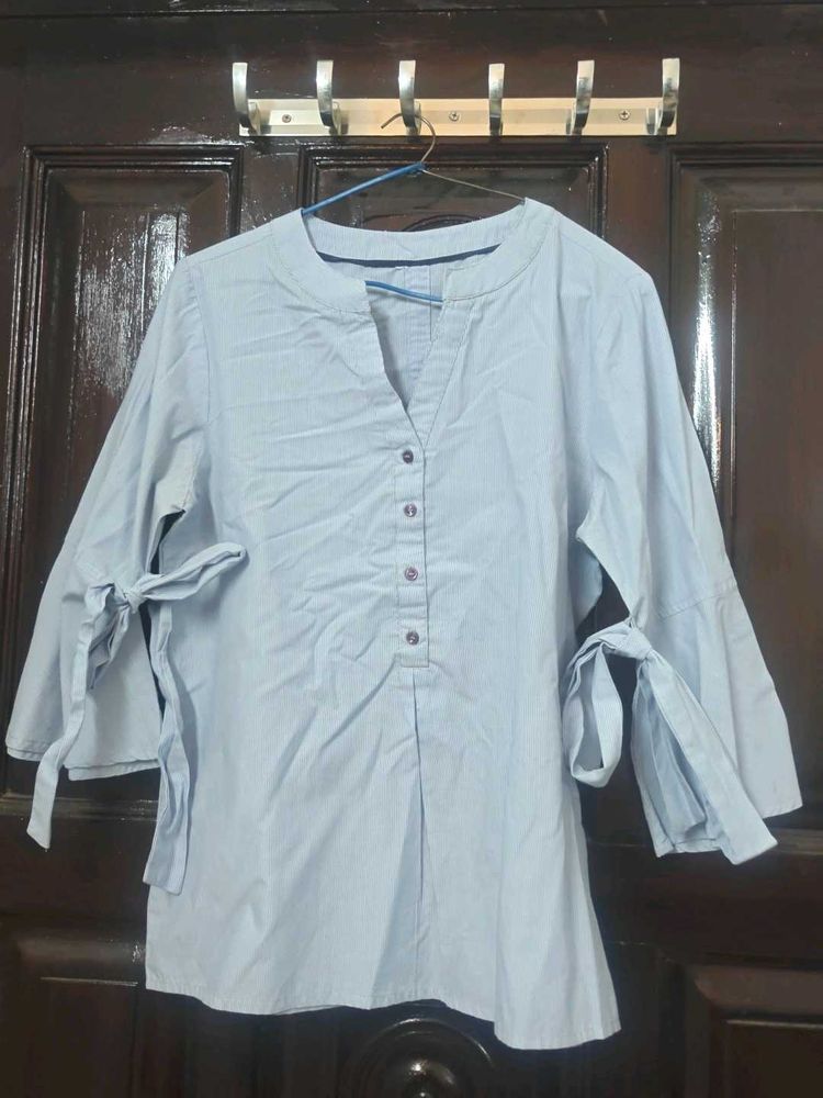 Light Blue Bell Sleeve Top