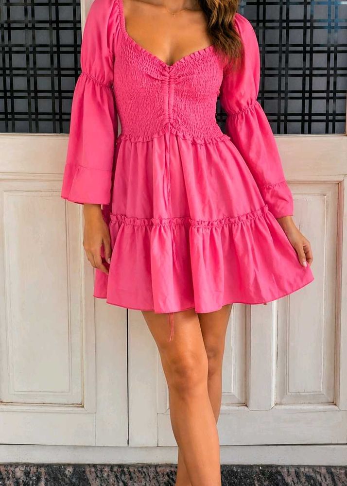 Pink Smocked Tiered Dress