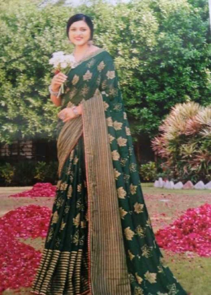 Green Fabric with Leaf Pattern