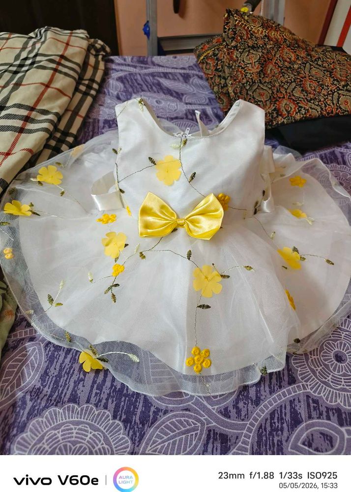 babyhug Girl's White &amp; Yellow Dress