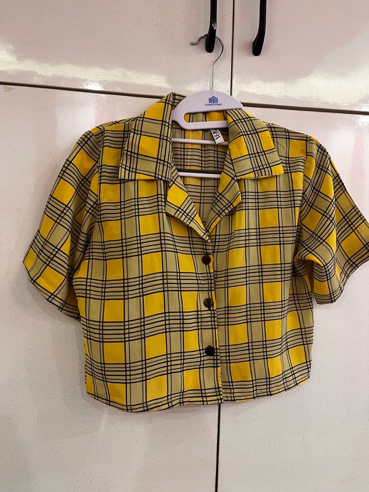 Yellow Plaid Cropped Shirt