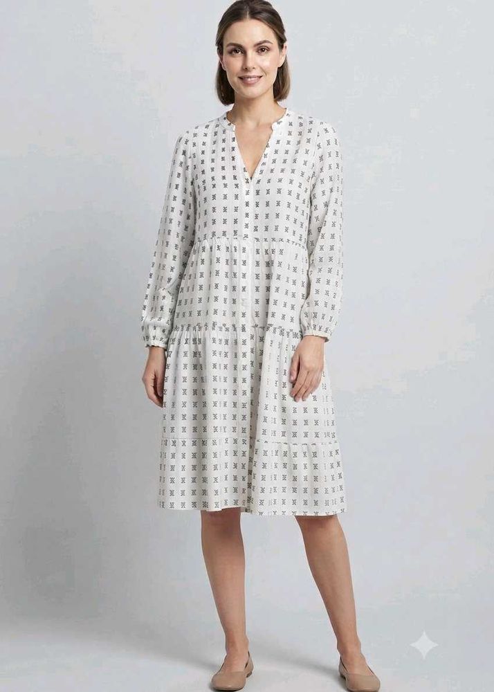 Tiered Midi Dress with Geometric Print