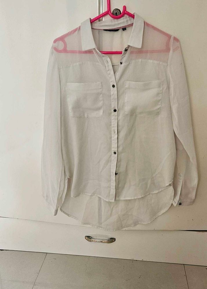 White Sheer Button-Up Top