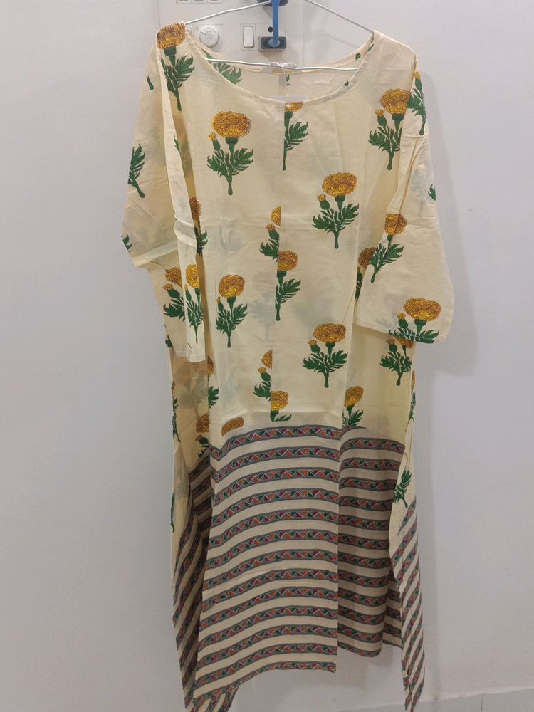 Floral Kurti with Striped Hem