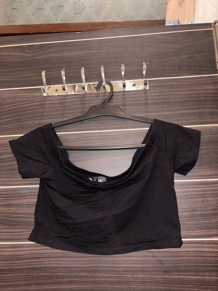 Black Off-Shoulder Crop Top
